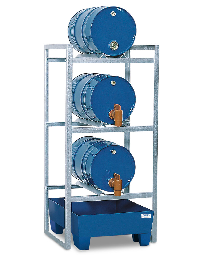 Drum rack FR-S 3-60 for 3 x 60 litre drums, with spill pallet in steel