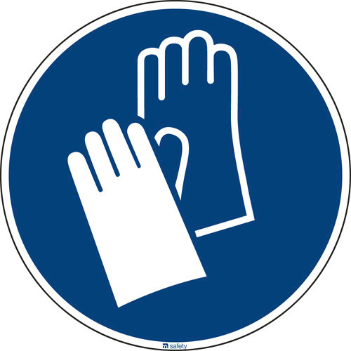 Gebotsschild "Handschuhe benutzen", ISO 7010, Folie, selbstklebend, 100 mm, VE = 10 Stück