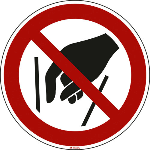 Znak zakazu „Wkładanie rąk wzbronione”, ISO 7010, folia samoprzylepna, 200 mm, opak. = 10 szt.