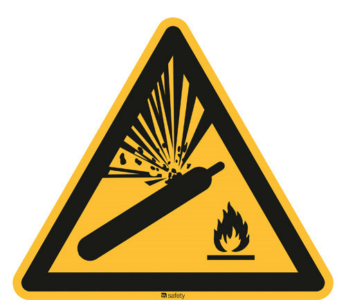 Hazard sign Warning of gas cylinders, ISO 7010, foil, self-adhesive, 200 mm, Pack = 10 units