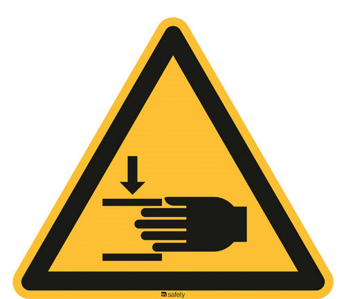 Sinal de aviso Atenção esmagamento das mãos, ISO 7010, lâmina, 200 mm