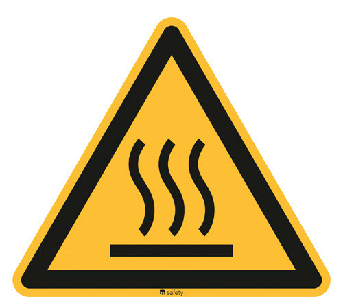 Znak ostrzegawczy „Uwaga, gorąca powierzchnia”, ISO 7010, folia samoprzylepna, 200mm, opak. = 10szt.