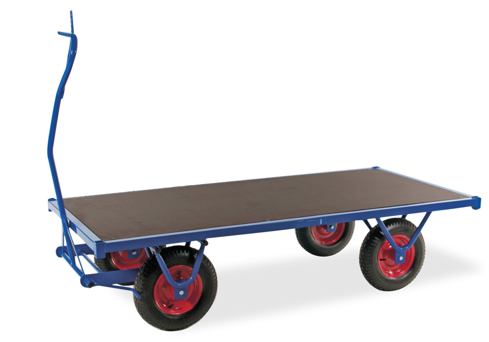 Carrinho plataforma c/ puxador, lacado, carga 1500 kg, rodas pneumáticas c/ travão de estacionamento