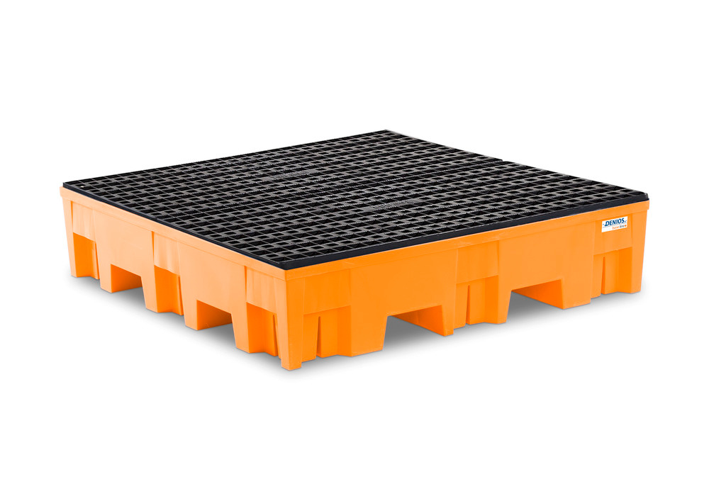 Spill pallet base-line in polyethylene (PE) for 4 drums, with PE grid