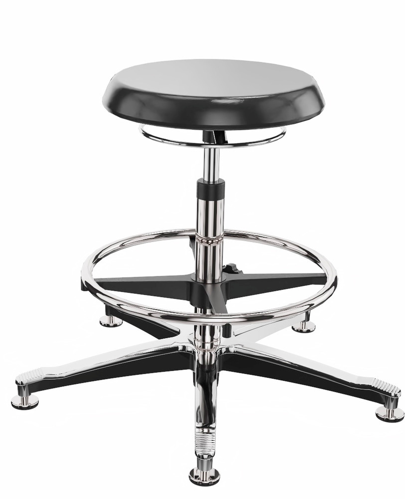 ESD clean room work stool, PU, aluminium base, floor glide, foot ring