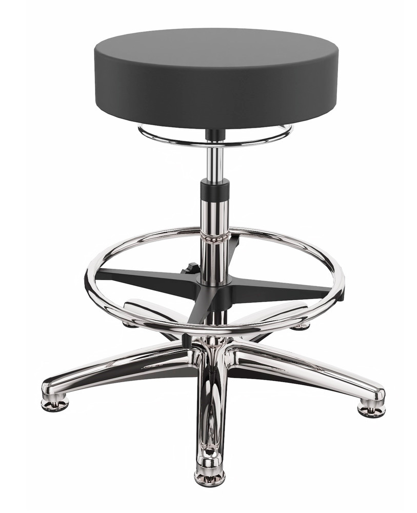 ESD work stool imitation leather, aluminium base, floor glide, foot ring