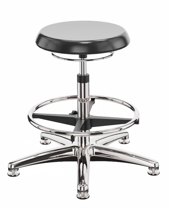 Work stool PU, aluminium base, floor glide, foot ring