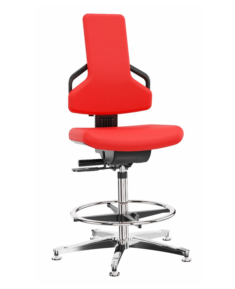 Mesa de trabajo Premium tapizado rojo, patas en cruz alum., taco desl., anillo de base