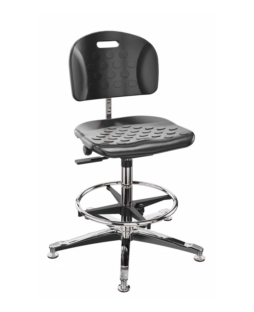 Pracovní židle PU, hliníková křížová noha, s kluzáky, opěrka na nohy