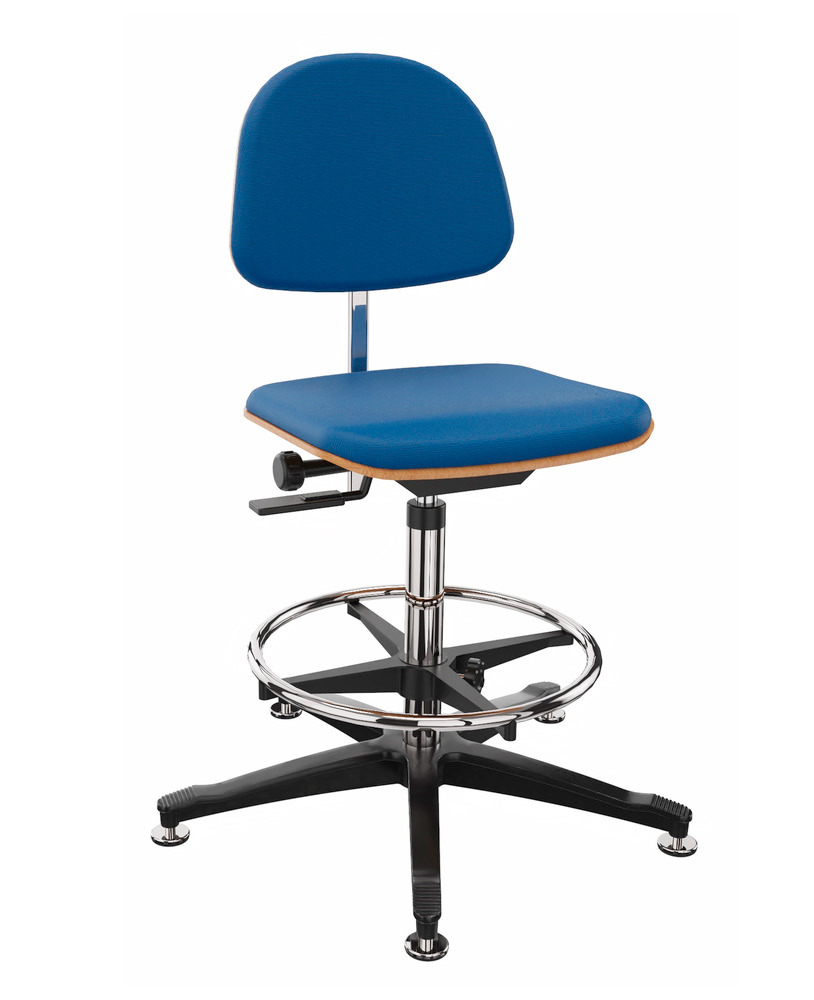 Pracovná stolička,poťah modrý, s klzákmi, opierka na nohy