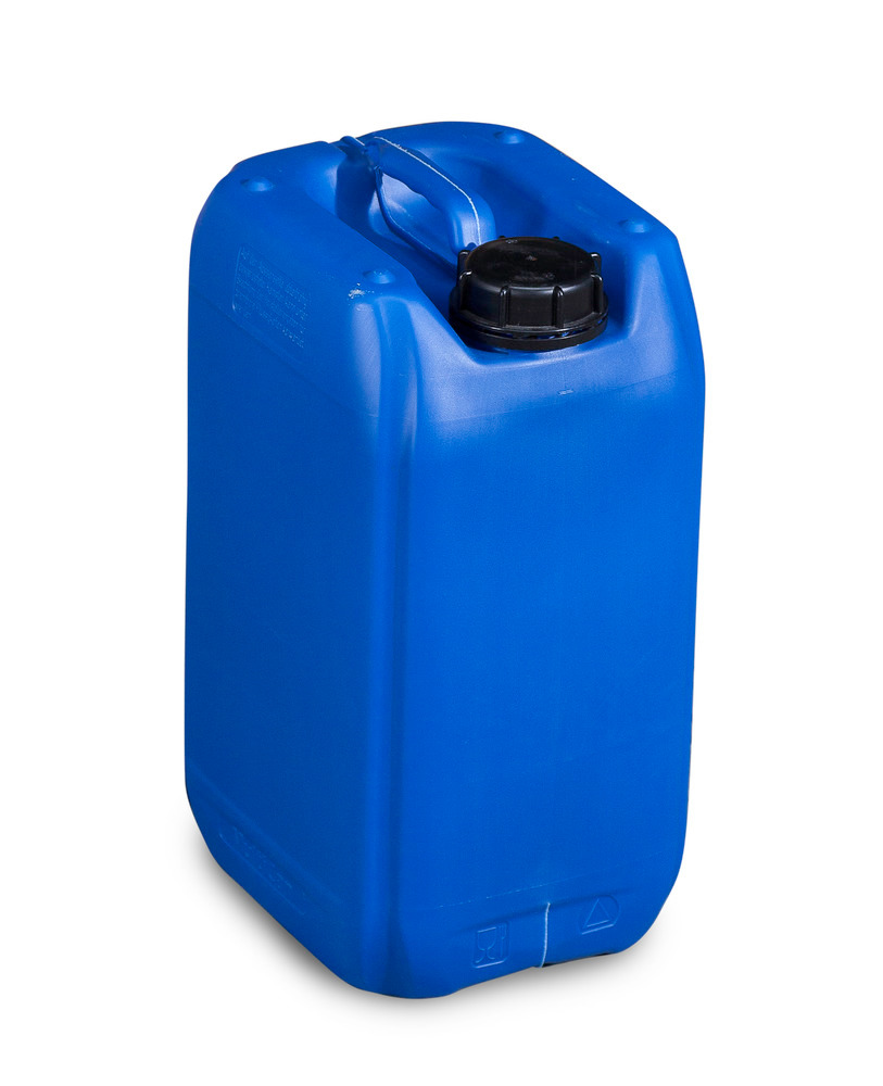 Garrafa de plástico (PE) ATEX 1 y 2, 12 litros, con asa y tapa roscada, azul, homologada, apilable