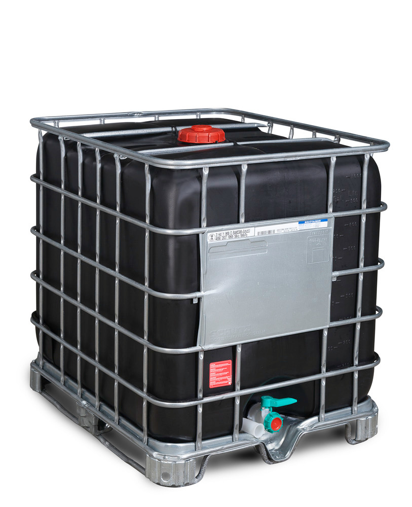 Recobulk IBC hazard. goods container, UV protect, steel runner 1000 litre, NW150 opening, NW50 drain