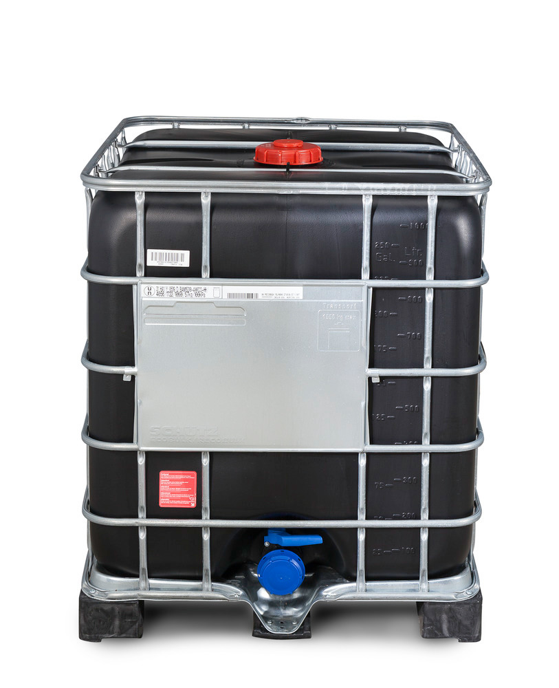 Recobulk IBC hazard. goods container, UV protect, PE pallet, 1000 litre, NW150 opening, NW80 drain