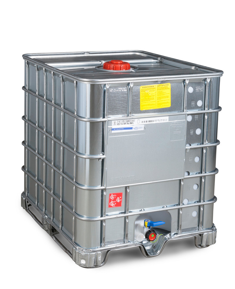 IBC kontejner s ocelovým opláštěním, Ex provedení, ocelové ližiny, 1000 litrů, plní otvor DN 150