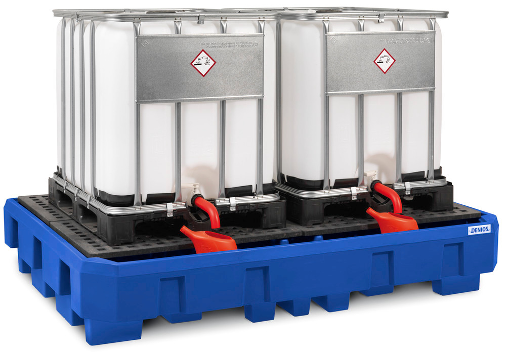 Spill pallet classic-line in polyethylene (PE) for 2 IBCs, with dispensing area and PE grid