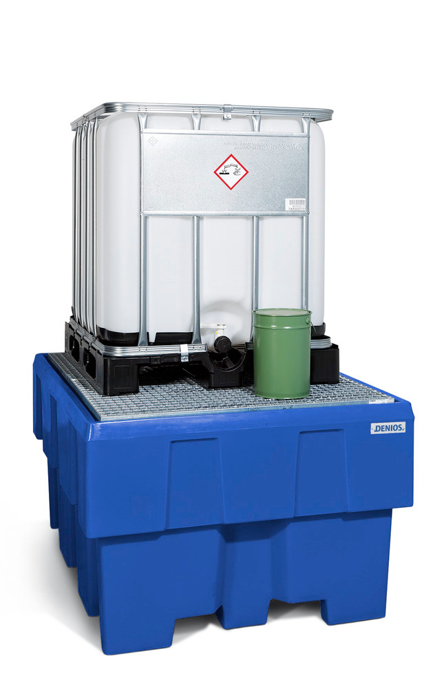 Spill pallet classic-line in polyethylene (PE) for 1 IBC, with galvanised grid