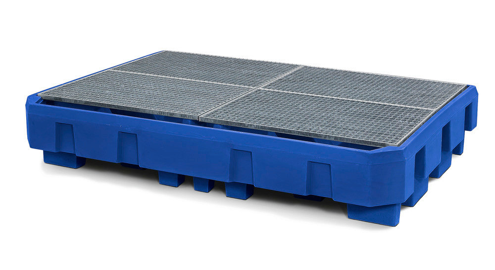 Spill pallet classic-line in polyethylene (PE) for 2 IBCs, with dispensing area and galvanised grid