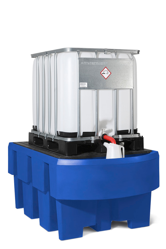 Spill pallet classic-line in polyethylene (PE) for 1 IBC, with dispensing area and PE grid
