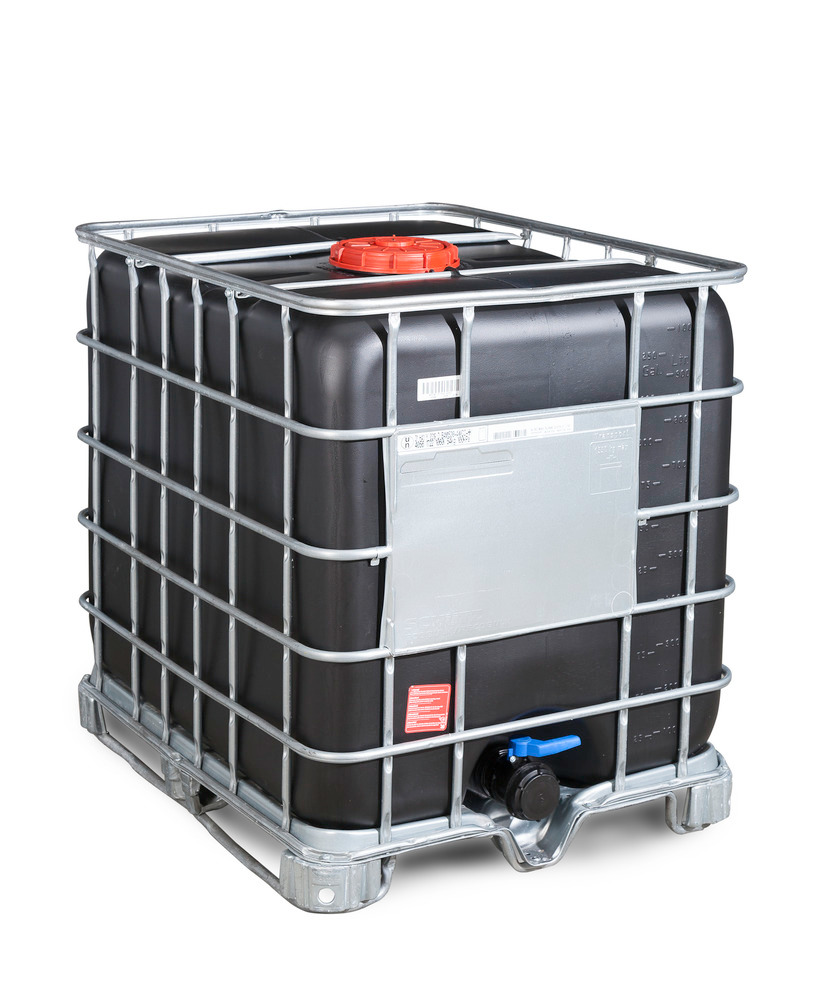 Recobulk IBC hazard. goods container, UV protect, steel runner 1000 litre, NW225 opening, NW80 drain