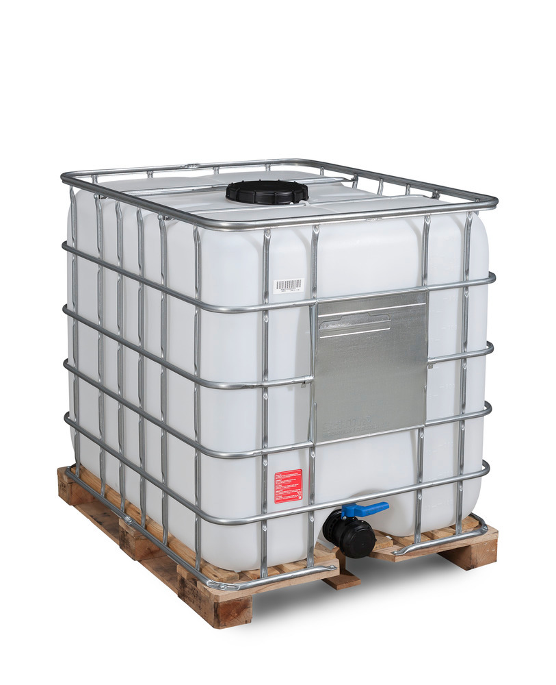 Recobulk IBC container, wooden pallet, 1000 litre, NW225 opening, NW80 drain