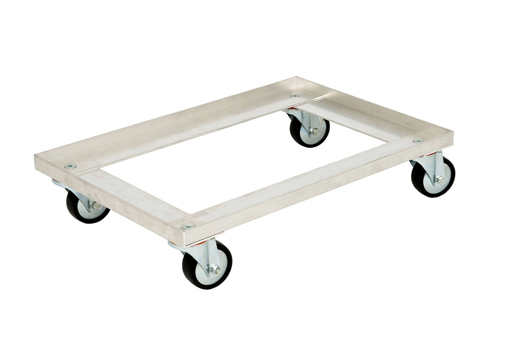Dolly for Euronorm boxes, in aluminium, open design, 618 x 420 mm