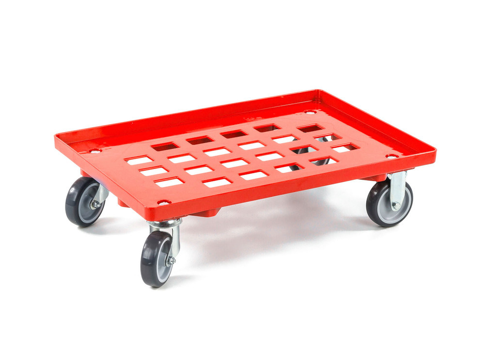 Dolly for Euronorm boxes, ratchet platform, 615 x 415 mm, red