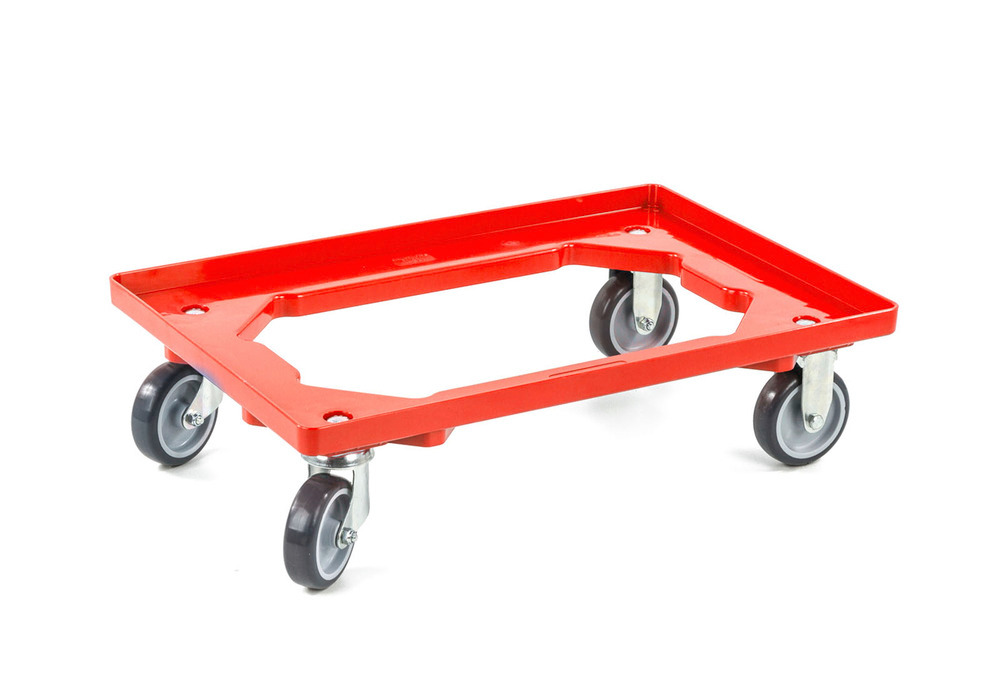 Dolly for Euronorm boxes, open design, 615 x 415 mm, red