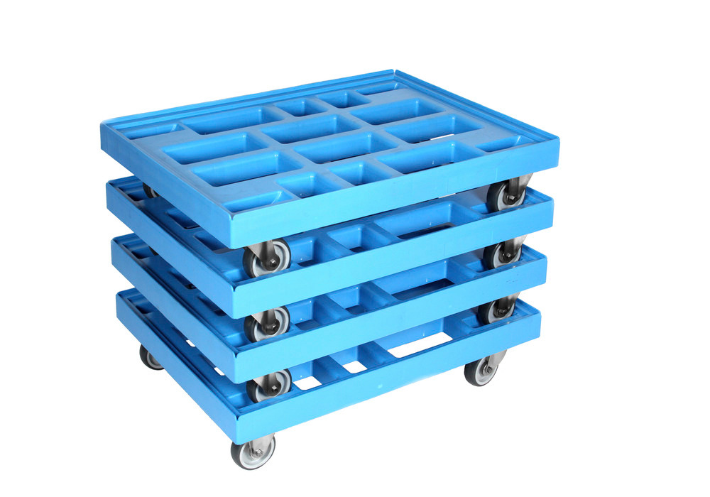 Rod.transp. p. cajas norm.europea, de HDPE, 810 x 610 mm, azul claro