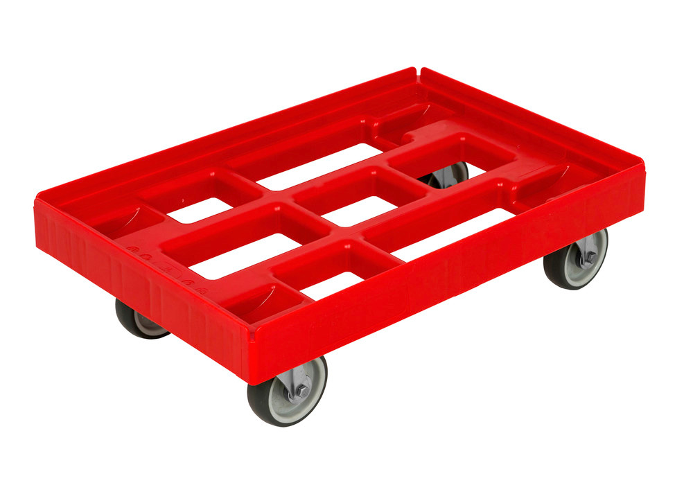 Dolly for Euronorm boxes, welded design, 610 x 410 mm, red