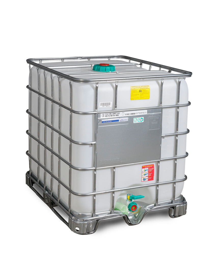 IBC Gefahrgut-Container, Ex-Ausführung, Stahlkufen, 1000 Liter,Öffnung NW150, Auslauf NW50