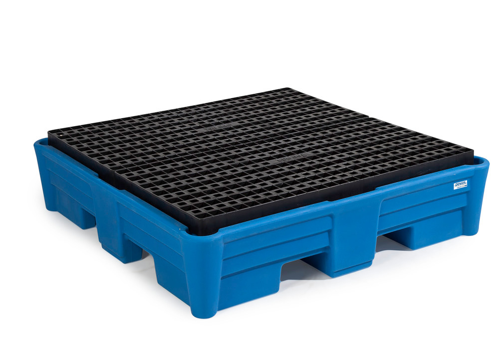 Spill pallet classic-line in polyethylene (PE) for 4 drums, with PE grid, 1330x1330x320