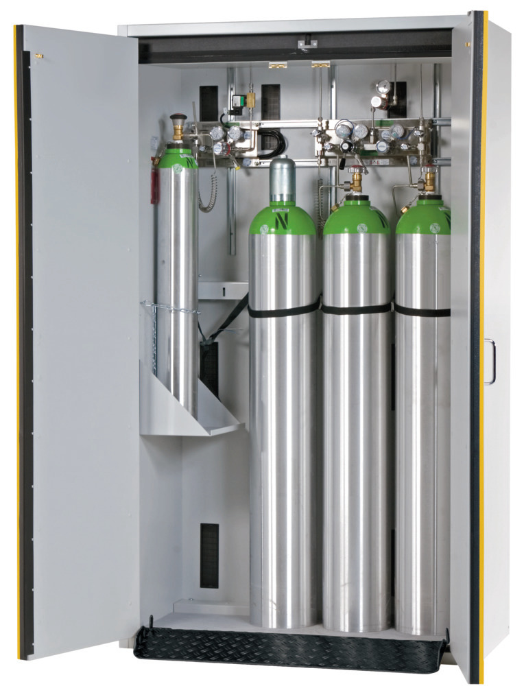 Asecos paloturvakaappi kaasupulloille G 30.12, leveys 1200 mm, pariovi, harmaa/keltainen
