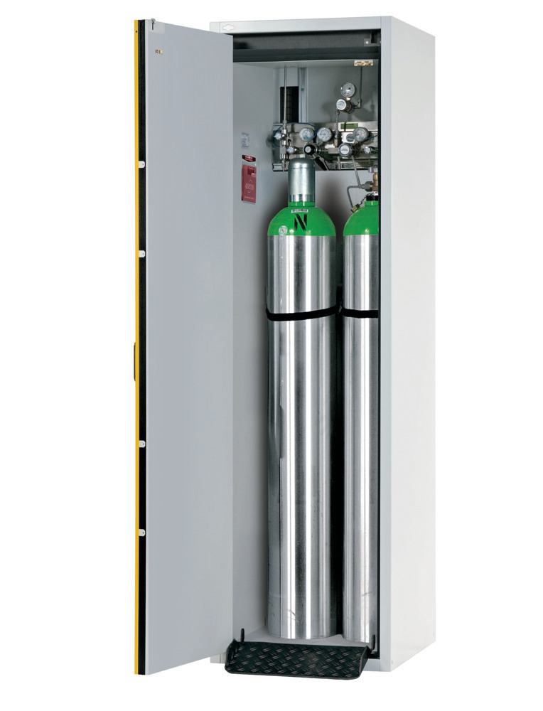asecos Protipožiarna skriňa na plynové fľaše G 30.6, šírka 600 mm, dvere ľavé, sivá-žltá