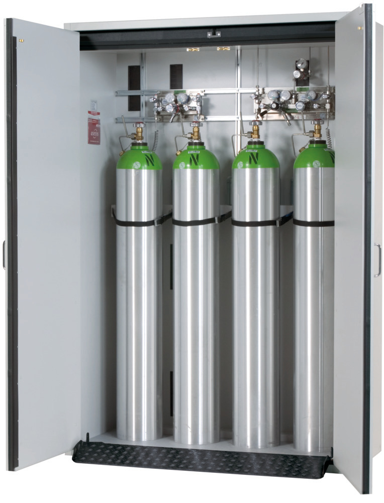 Brannsikkert gasskap for trykkgassflasker G 30.14, 1400 mm bred, 2-fløyet dør, grå