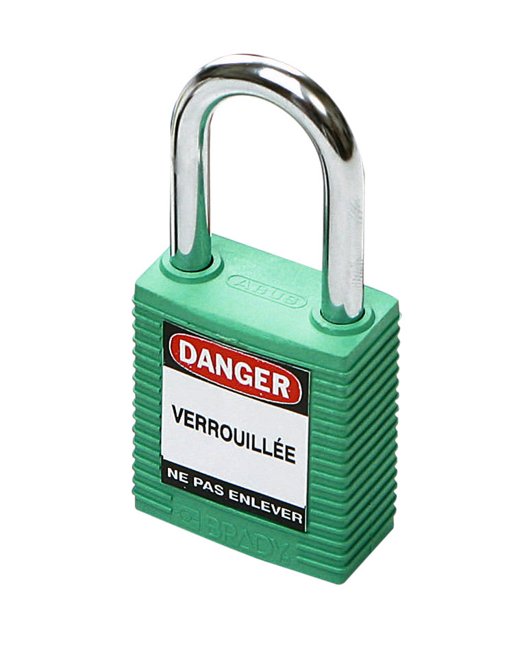 Safety lock with steel shackle, green, keyed to differ