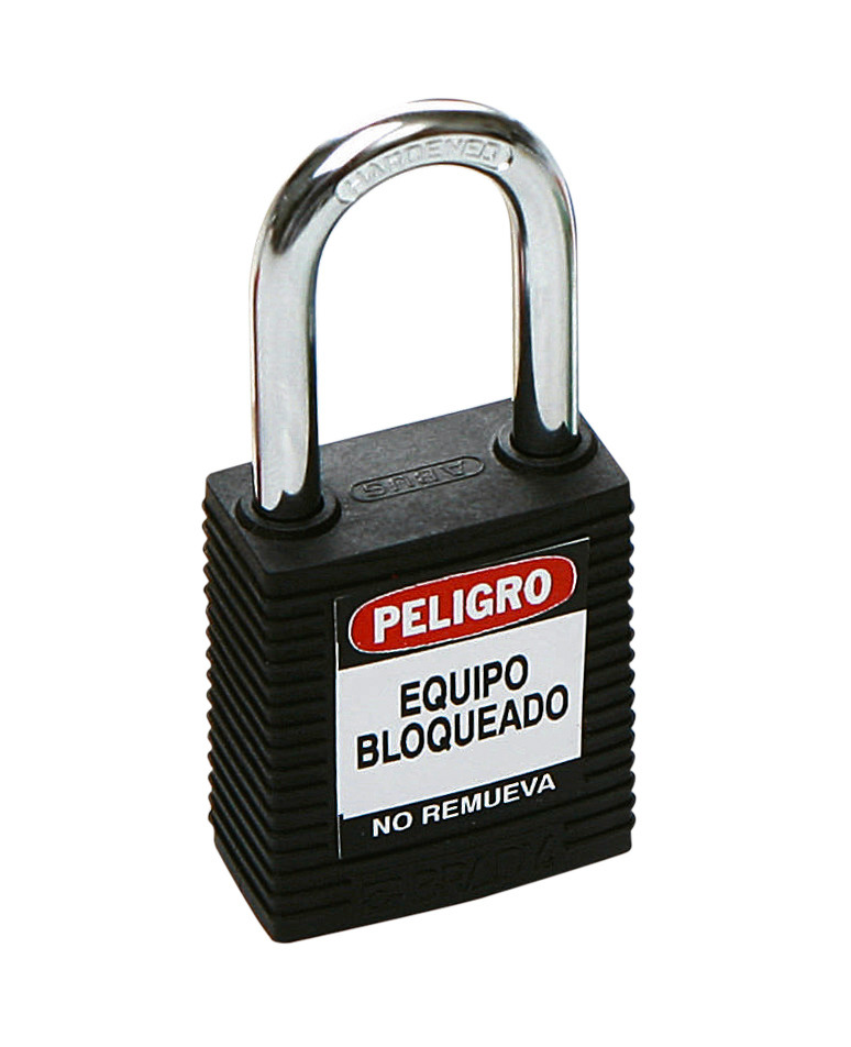 Safety lock with steel shackle, black, keyed to differ