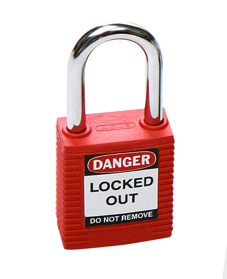 Safety lock with steel shackle, red, keyed to differ