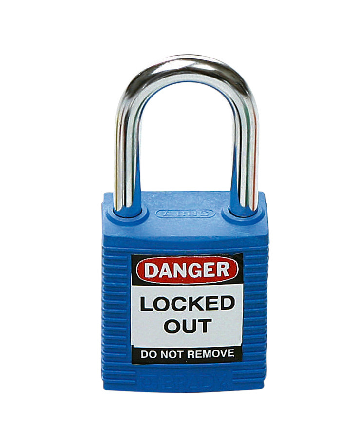 Safety lock with steel shackle, blue, keyed to differ