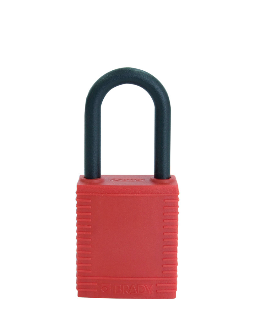 Safety lock with plastic coating, red, non-conductive