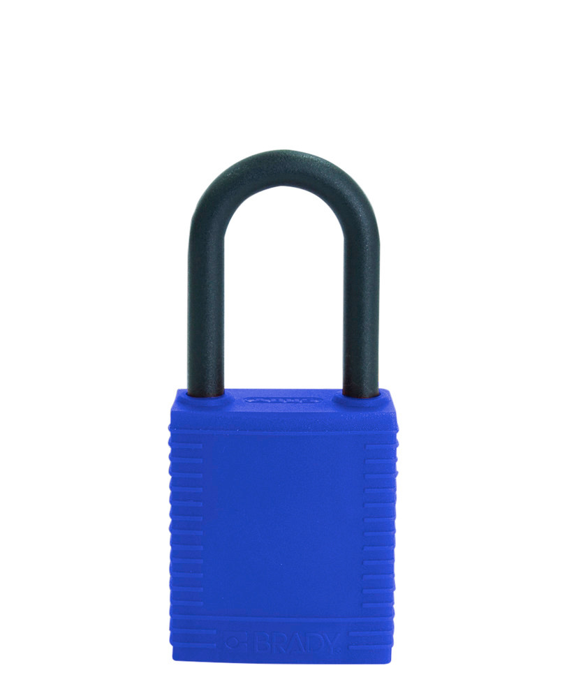 Safety lock with plastic coating, blue, non-conductive