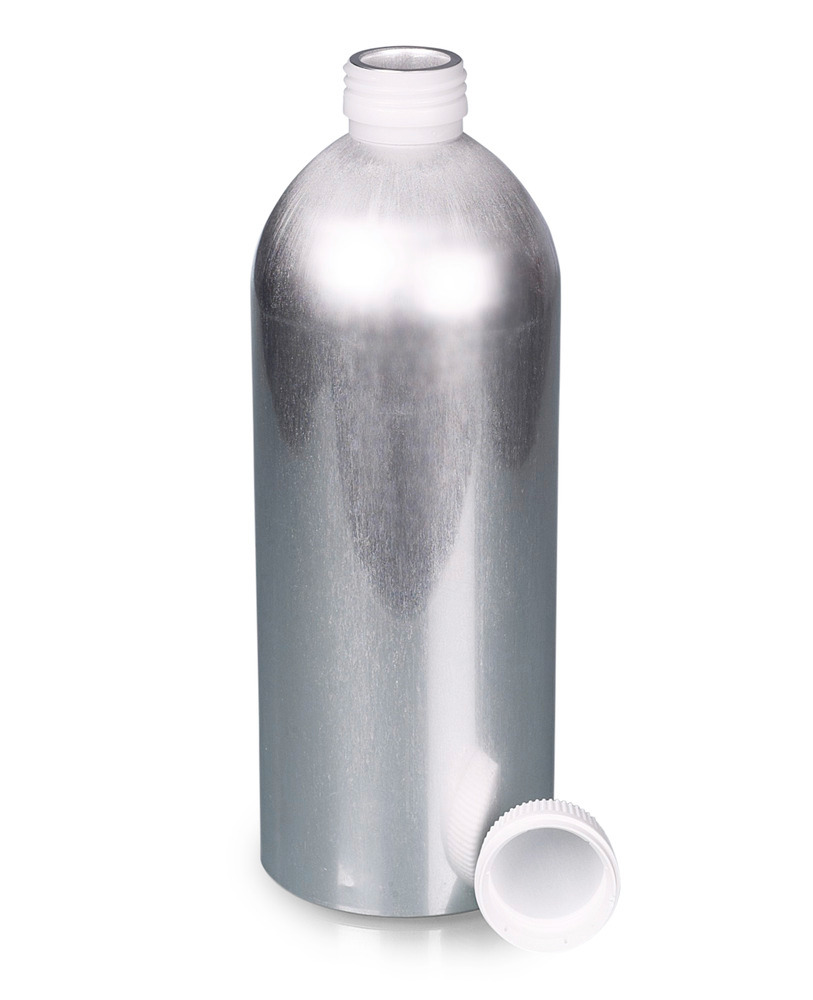Garrafas em alumínio puro, sem cheiros, fecho polipropileno, emb. 12 unidades, 1.200 ml