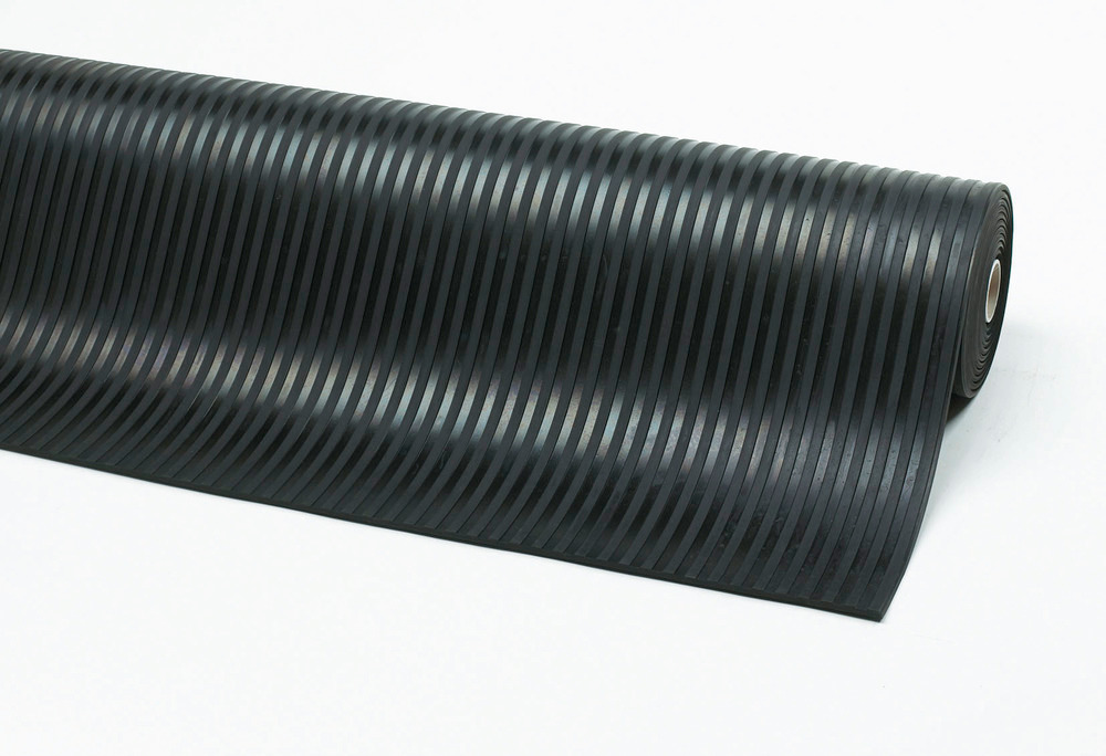 Anti-skli matte i gummi med riller, 120 cm x 10 m, sort