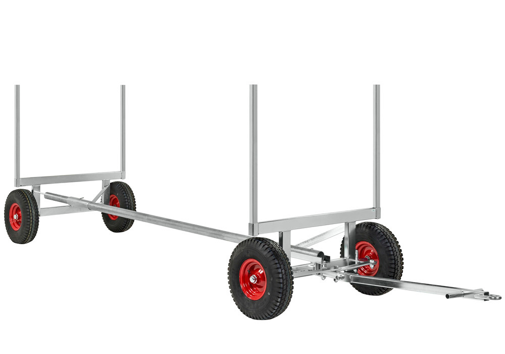 Long materials trolley KM with handle, galv., TK 3500 kg, L max. 4000 mm, 4 pneumatic wheels