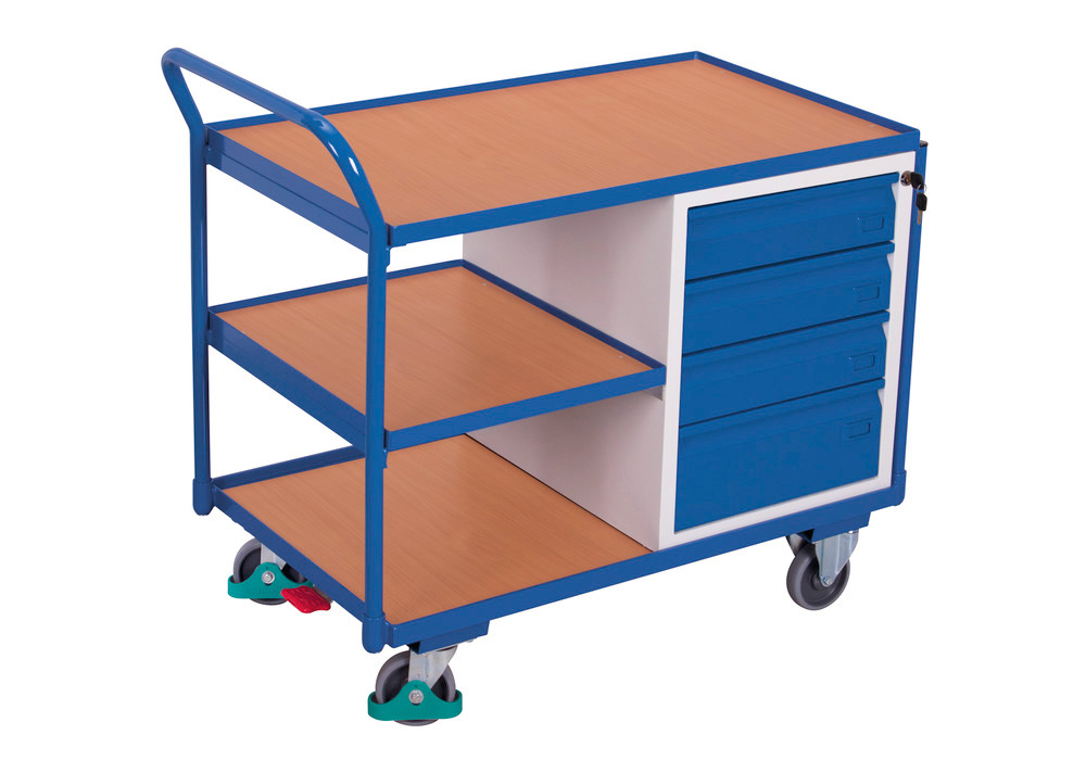 Dielenský vozík, 3 odkladacie plochy, 4 zásuvky
