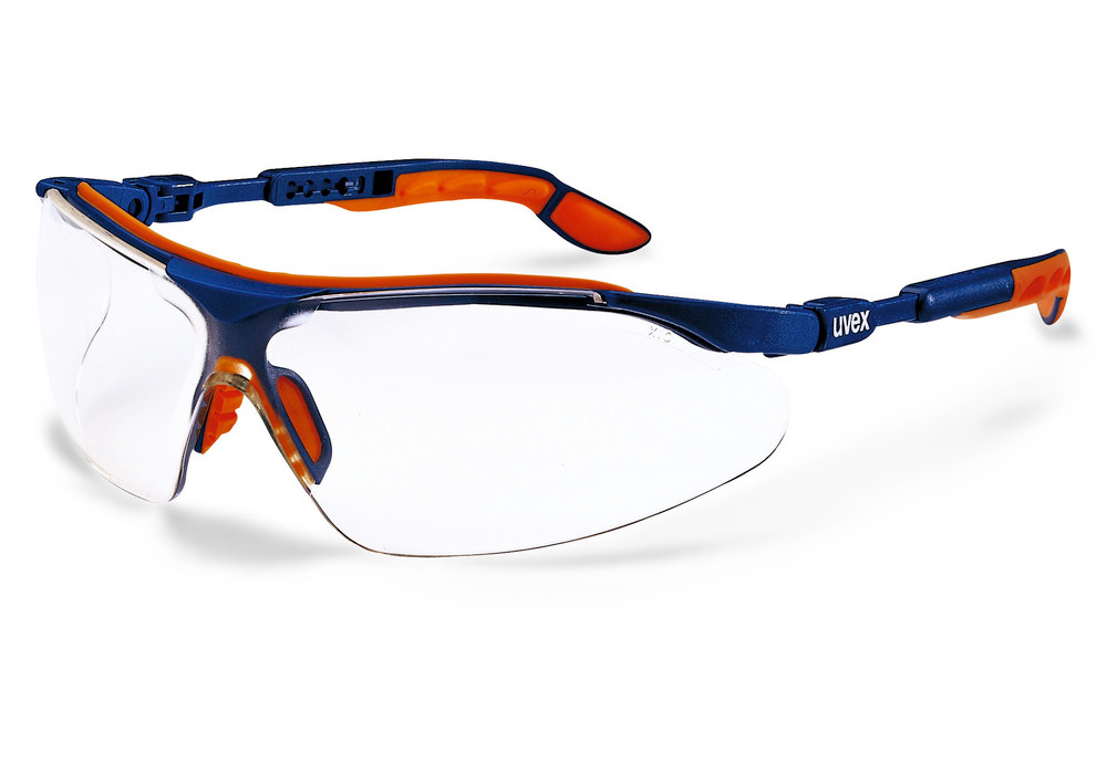 Safety spectacle uvex i-vo 9160 with duo component technology, blue-orange with clear lense