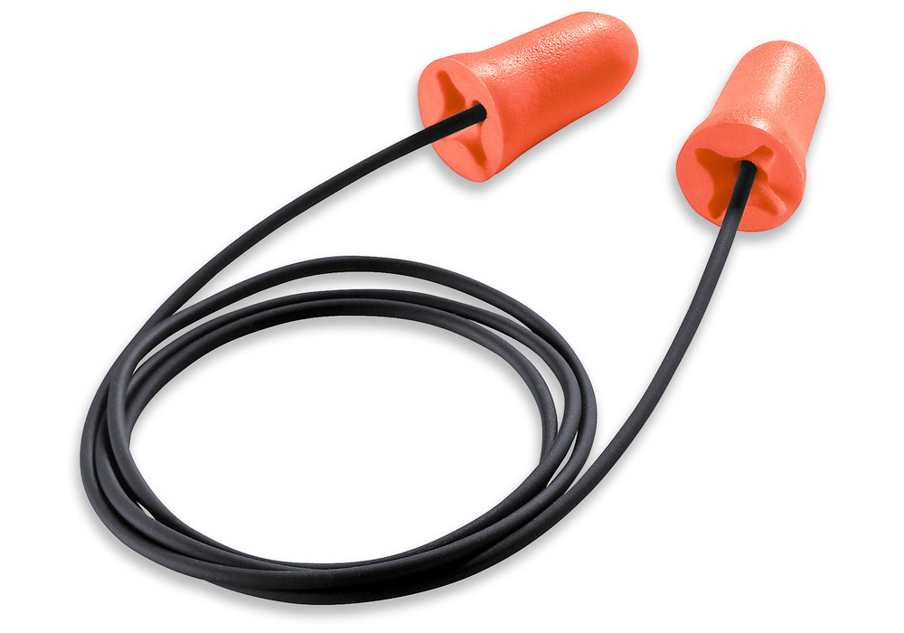 Disposable hearing protection plug uvex com4-fit with cord, SNR 33, light orange, 100 pairs
