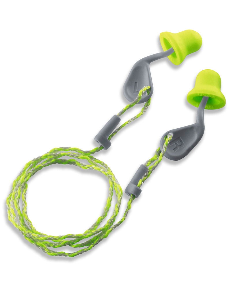 The innovative uvex xact-fit, based on the anatomy of the ear, SNR 26, with cord, lemon/grey