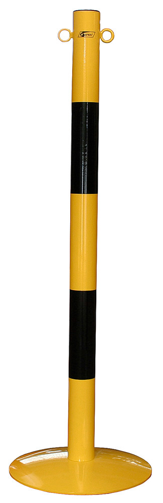 Kædestander, med buet bundplade gul, to sorte striber