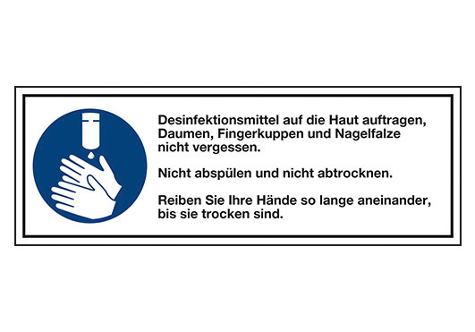 Kombi Schild "Desinfektionsmittel auftragen", Folie 140 x 50 mm