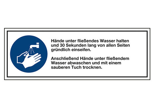 Kombi Schild "Richtig Hände waschen", ISO 7010, Folie 140 x 50 mm